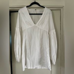 Free People Mini White Cotton Long Sleeve Dress